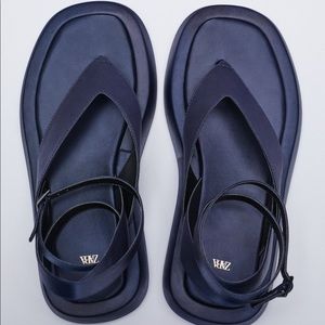 Zara Navy Satin Wrap Sandals Size 8
